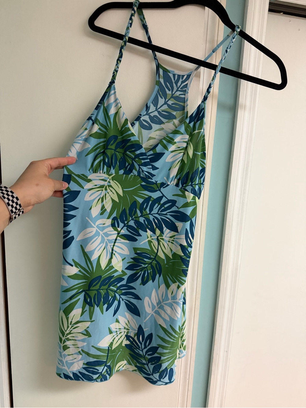 Blue Tropical Leaf Slip Dress